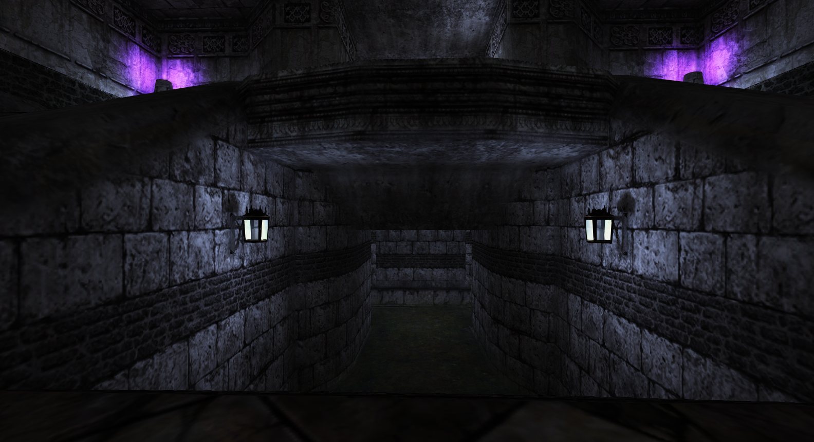 The corridor with ambient occlusion: corners and the ceiling’s underside darken