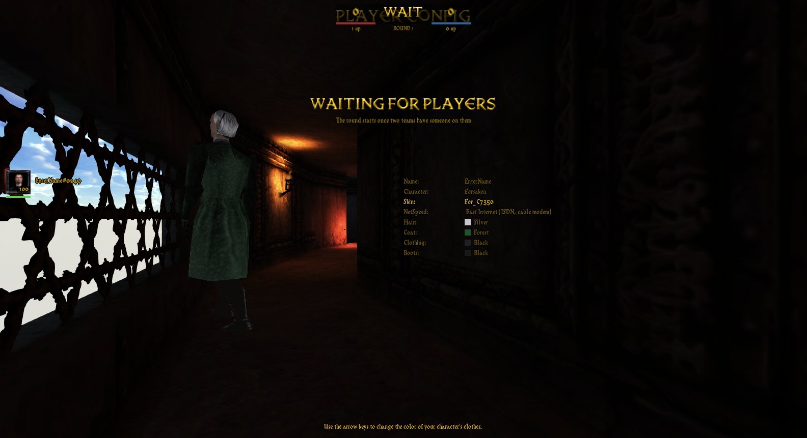 The character menu beside a Forsaken in a green coat, with colours for hair, coat, clothing and boots