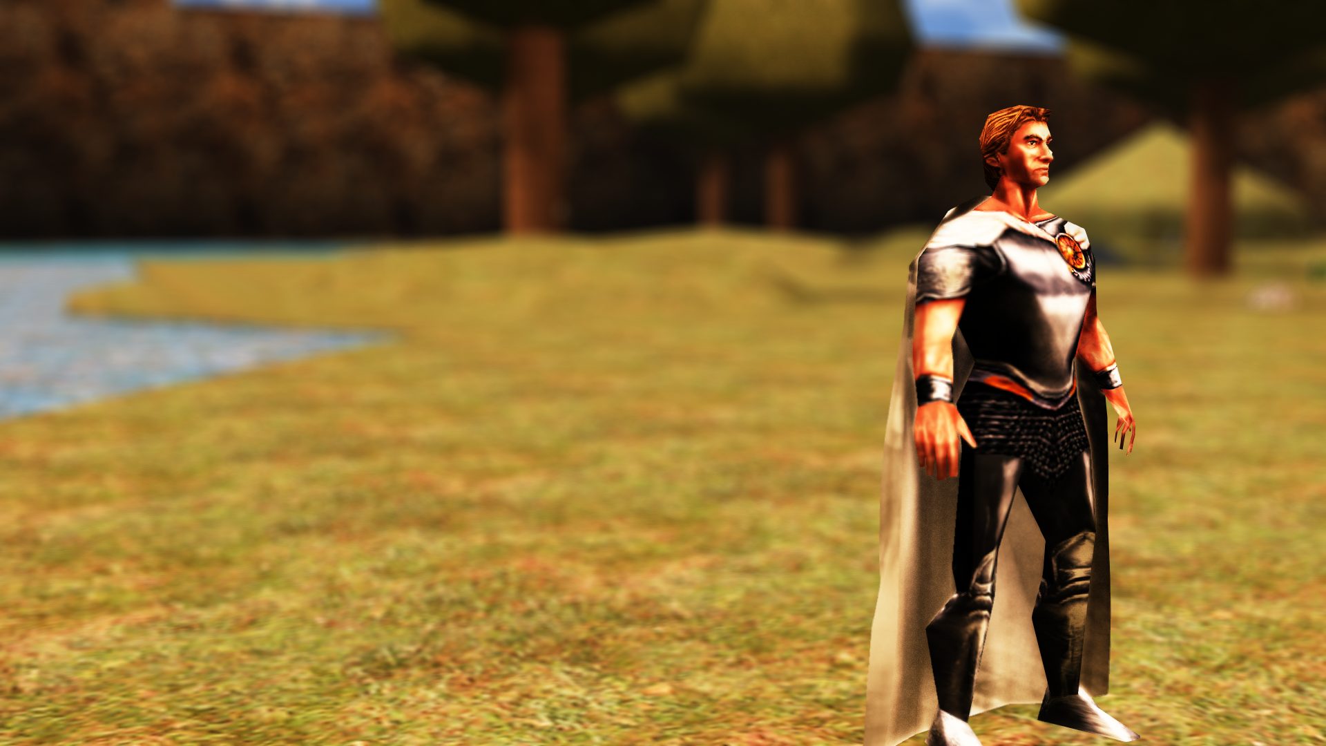With depth of field: the Whitecloak sharp, the trees and the stream behind him softly blurred