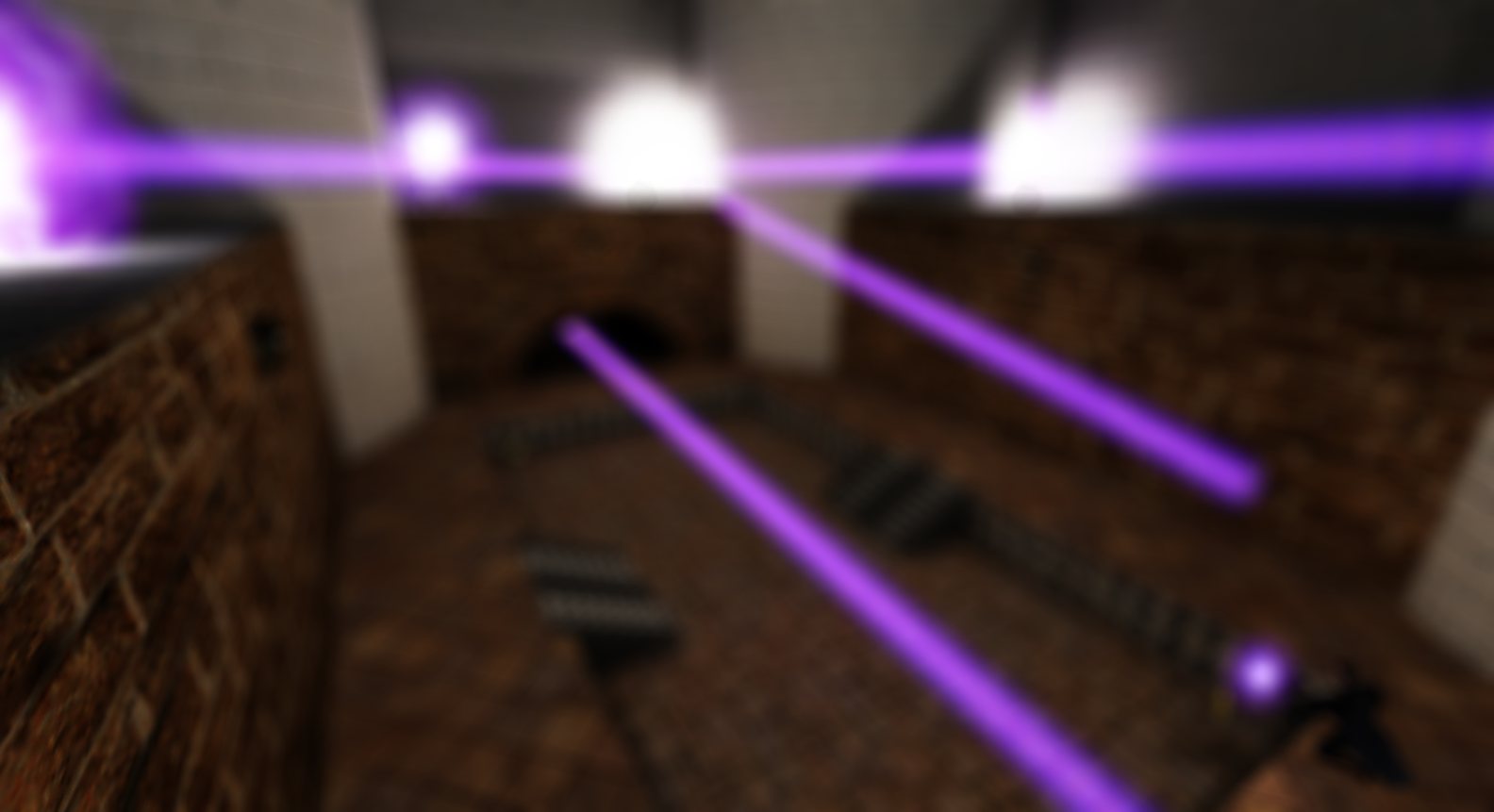 Insane bots trading balefire, the room behind them softened by depth of field