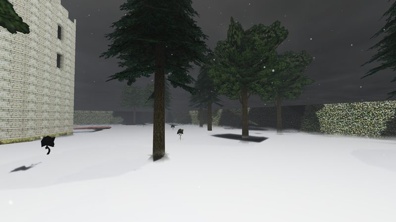 Snow lying on the desert arena’s floor, with footprints across it